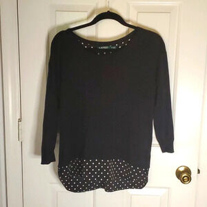 Lauren Ralph Lauren Layered Look Long Sleeve Polka Dot Sweater with High Low Hem